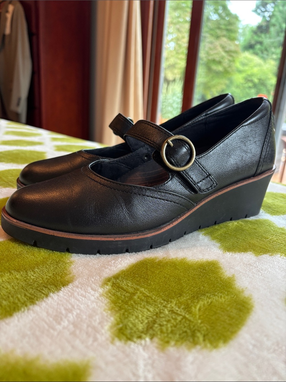 Revere Alicante Black Leather Orthotic Wedge Mary Janes Sz 39 / 8W